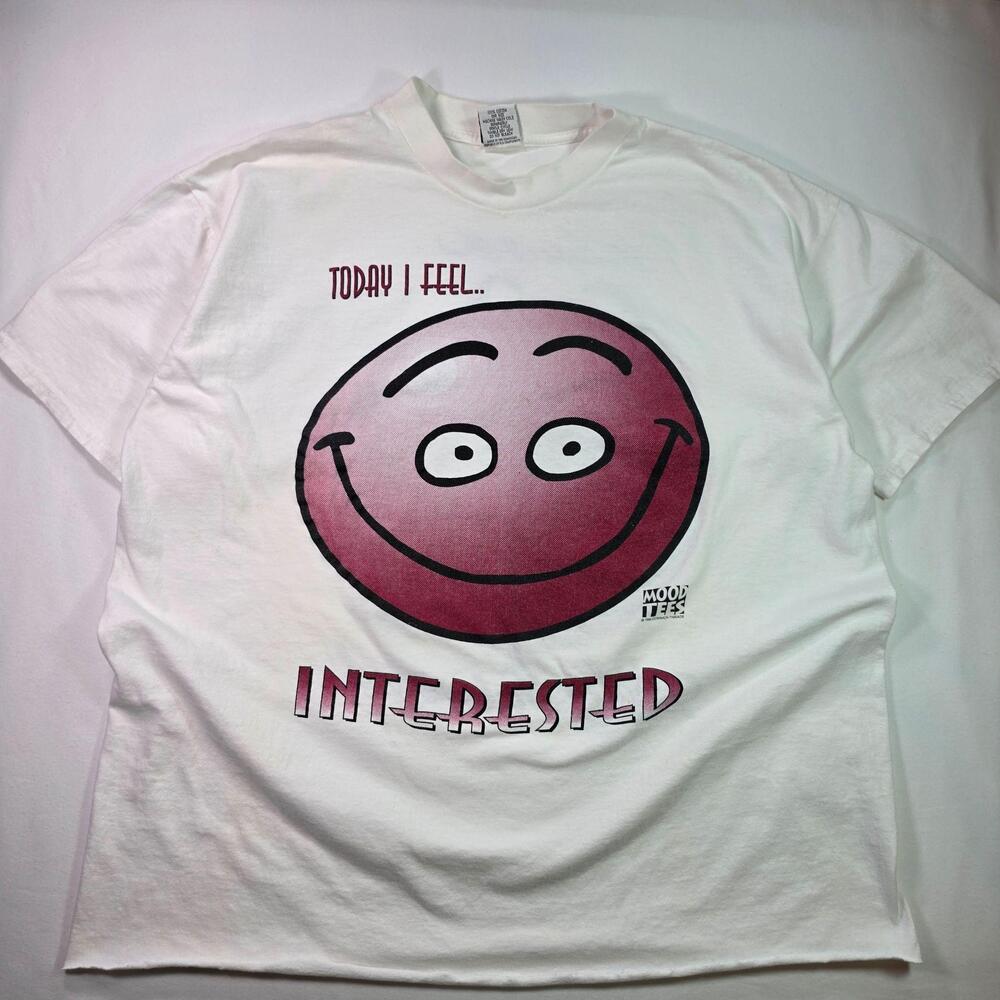 Vintage Mood Tees Shirt Mens One Size White Interested Not Interested Face 90s